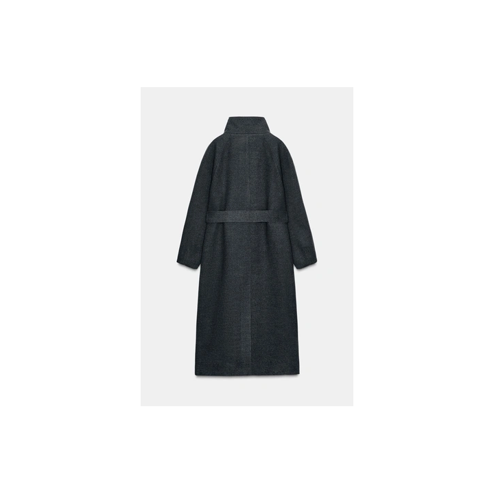 ПАЛЬТО С ВЫСОКИМ ВОРОТНИКОМ ИЗ МЯГКОЙ ТКАНИ С ПОЯСОМ