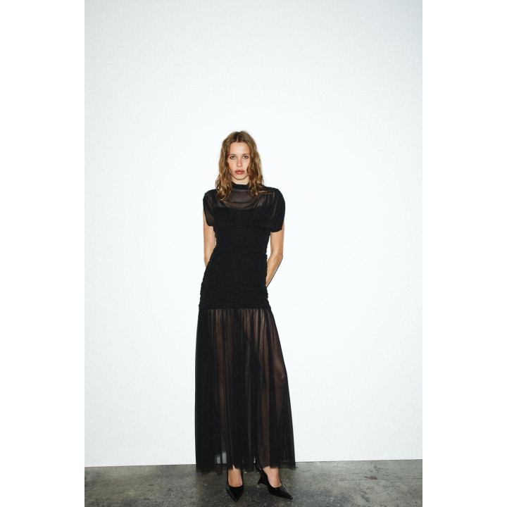 КОМБИНИРОВАННОЕ ПЛАТЬЕ МИДИ СО СБОРКАМИ