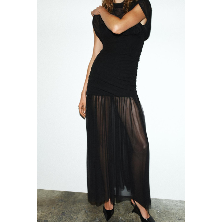 КОМБИНИРОВАННОЕ ПЛАТЬЕ МИДИ СО СБОРКАМИ