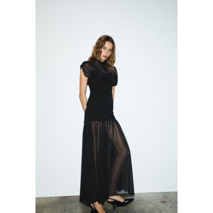 КОМБИНИРОВАННОЕ ПЛАТЬЕ МИДИ СО СБОРКАМИ