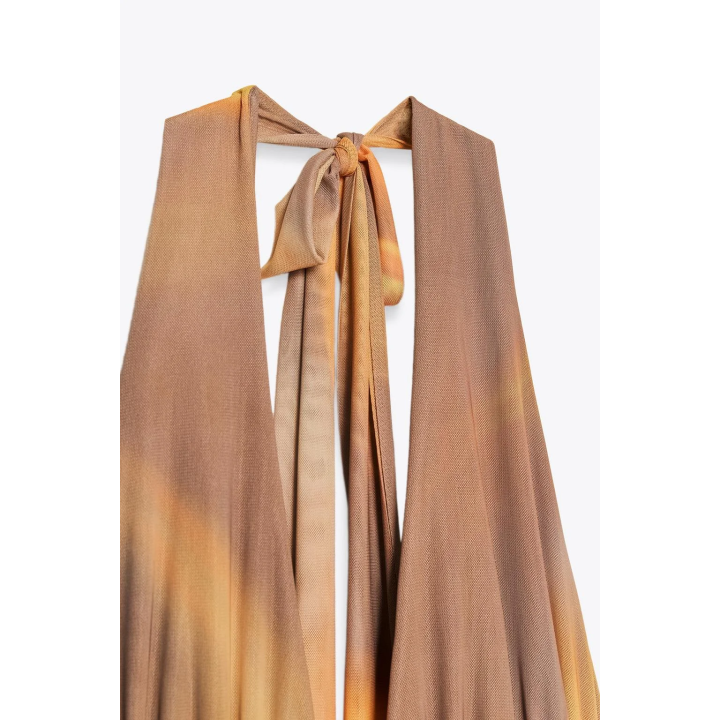 ПЛАТЬЕ МИДИ С ХАЛТЕРОМ ИЗ ТЮЛЯ С ПРИНТОМ