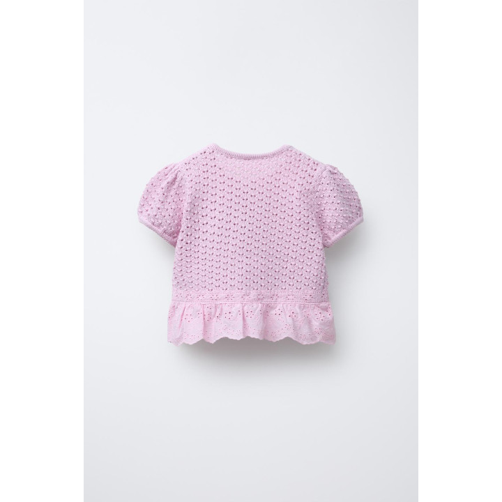 ВЯЗАНЫЙ КАРДИГАН С БАНТАМИ И КРУЖЕВОМ