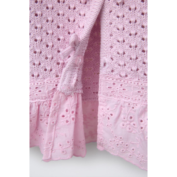 ВЯЗАНЫЙ КАРДИГАН С БАНТАМИ И КРУЖЕВОМ