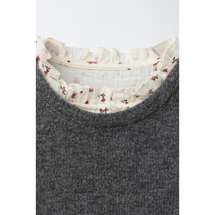 ПЛАТЬЕ С ЦВЕТОЧНЫМ ПРИНТОМ И КОМБИНИРОВАННЫМ ТРИКОТАЖНЫМ ЖИЛЕТОМ