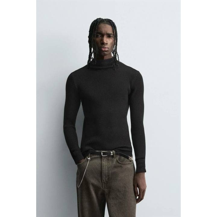 СВИТЕР В РУБЧИК С ВОРОТНИКОМ-СТОЙКОЙ