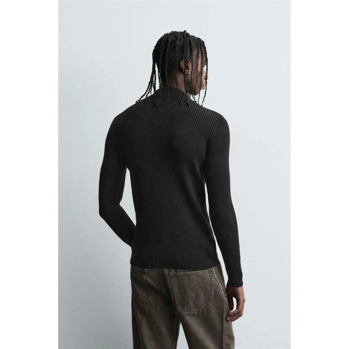 СВИТЕР В РУБЧИК С ВОРОТНИКОМ-СТОЙКОЙ