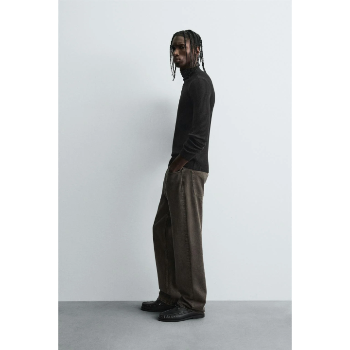 СВИТЕР В РУБЧИК С ВОРОТНИКОМ-СТОЙКОЙ