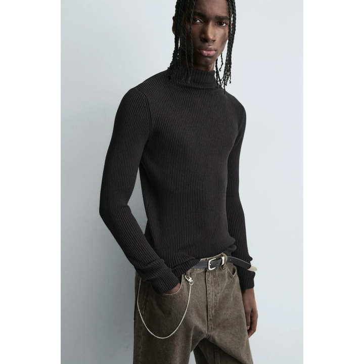 СВИТЕР В РУБЧИК С ВОРОТНИКОМ-СТОЙКОЙ