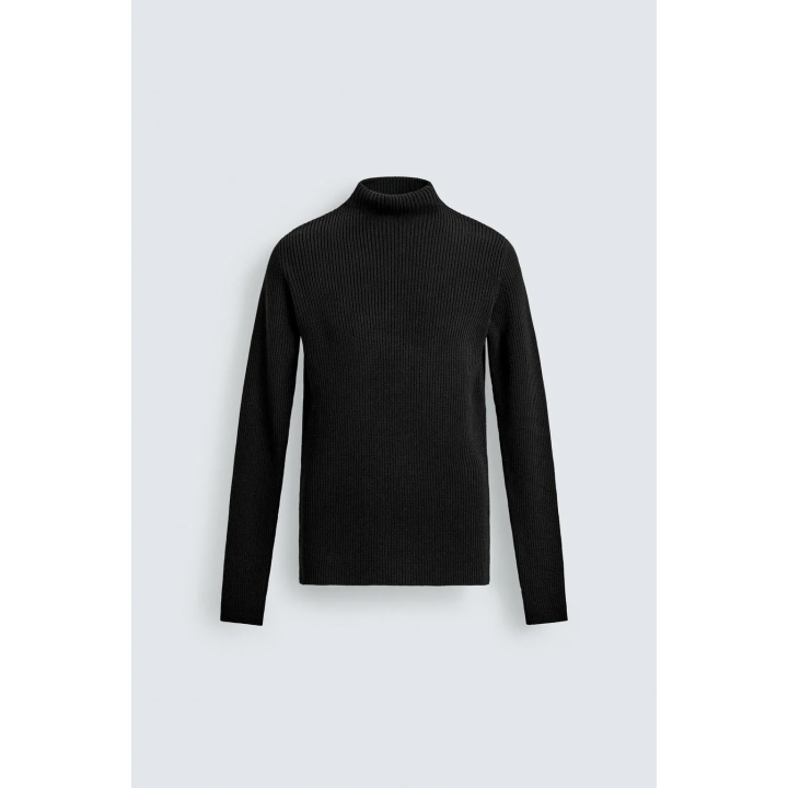 СВИТЕР В РУБЧИК С ВОРОТНИКОМ-СТОЙКОЙ