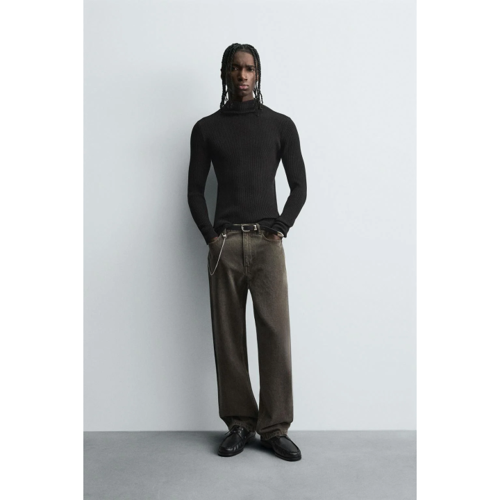 СВИТЕР В РУБЧИК С ВОРОТНИКОМ-СТОЙКОЙ