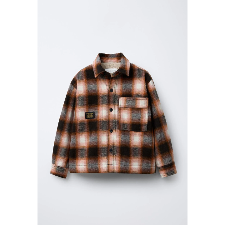 КУРТКА-РУБАШКА В КЛЕТКУ С ПОДКЛАДКОЙ ИЗ ИСКУССТВЕННОЙ ОВЧИНЫ