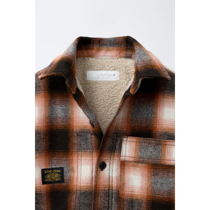 КУРТКА-РУБАШКА В КЛЕТКУ С ПОДКЛАДКОЙ ИЗ ИСКУССТВЕННОЙ ОВЧИНЫ