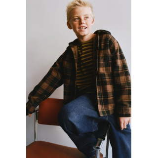 КУРТКА-РУБАШКА В КЛЕТКУ ИЗ ОВЧИНЫ СО СЪЕМНЫМ КАПЮШОНОМ