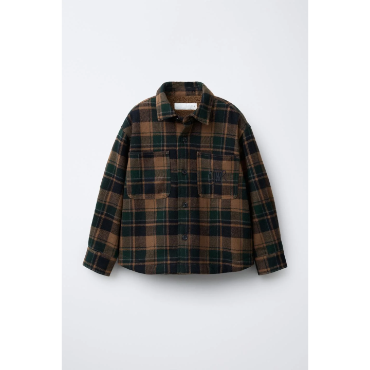 КУРТКА-РУБАШКА В КЛЕТКУ ИЗ ОВЧИНЫ СО СЪЕМНЫМ КАПЮШОНОМ