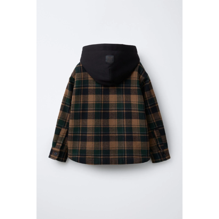 КУРТКА-РУБАШКА В КЛЕТКУ ИЗ ОВЧИНЫ СО СЪЕМНЫМ КАПЮШОНОМ