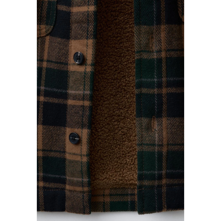 КУРТКА-РУБАШКА В КЛЕТКУ ИЗ ОВЧИНЫ СО СЪЕМНЫМ КАПЮШОНОМ