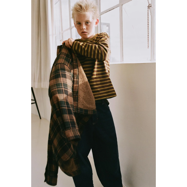 КУРТКА-РУБАШКА В КЛЕТКУ ИЗ ОВЧИНЫ СО СЪЕМНЫМ КАПЮШОНОМ