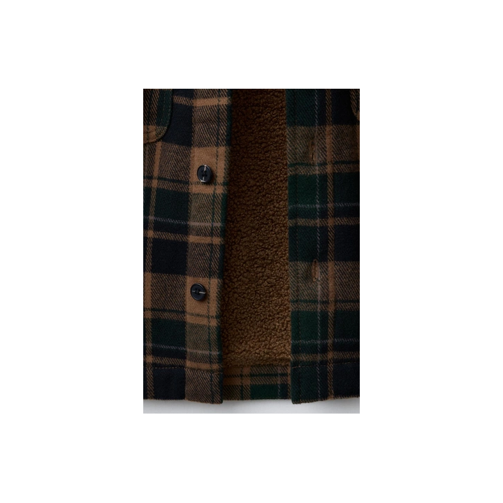 КУРТКА-РУБАШКА В КЛЕТКУ ИЗ ОВЧИНЫ СО СЪЕМНЫМ КАПЮШОНОМ