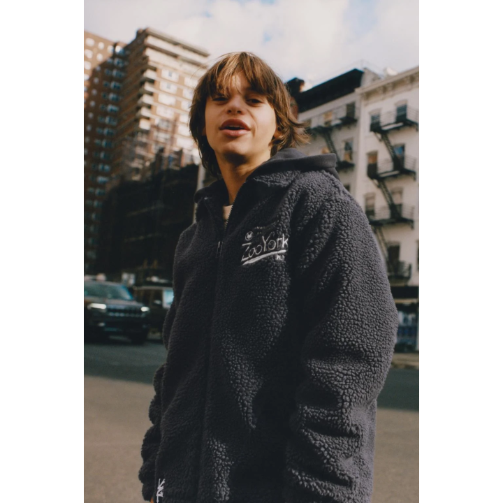 FAUX SHEARLING OVERSHIRT WITH REMOVABLE HOOD AND EMBROIDERED ZOO YORK® X ZARA DETAIL