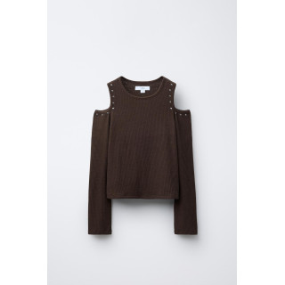 ЛОНГСЛИВ В РУБЧИК С ВЫРЕЗАМИ И ЗАКЛЕПКАМИ