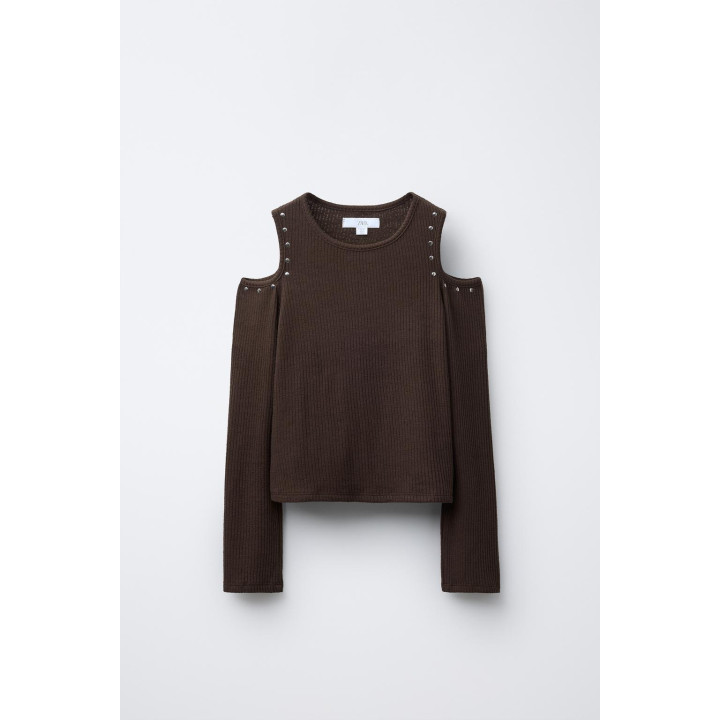 ЛОНГСЛИВ В РУБЧИК С ВЫРЕЗАМИ И ЗАКЛЕПКАМИ