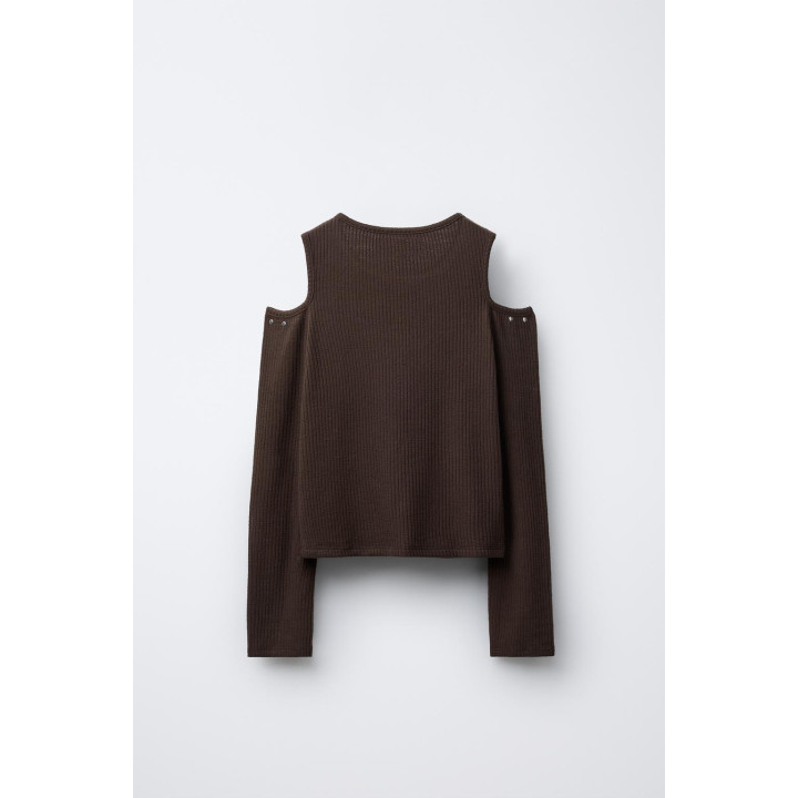 ЛОНГСЛИВ В РУБЧИК С ВЫРЕЗАМИ И ЗАКЛЕПКАМИ