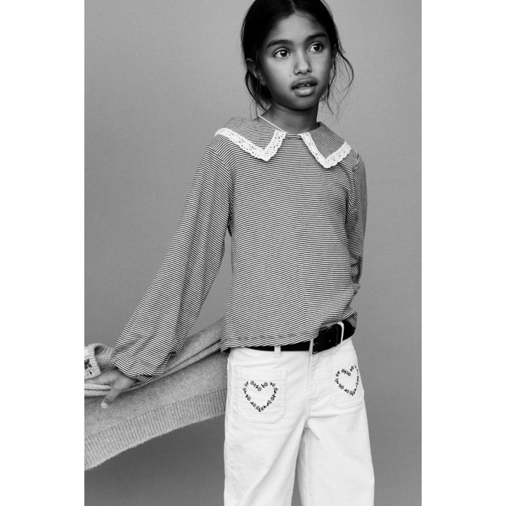 ТОП В ПОЛОСКУ С КРУГЛЫМ ВОРОТНИКОМ И КРУЖЕВОМ