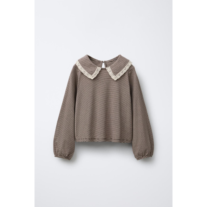 ТОП В ПОЛОСКУ С КРУГЛЫМ ВОРОТНИКОМ И КРУЖЕВОМ