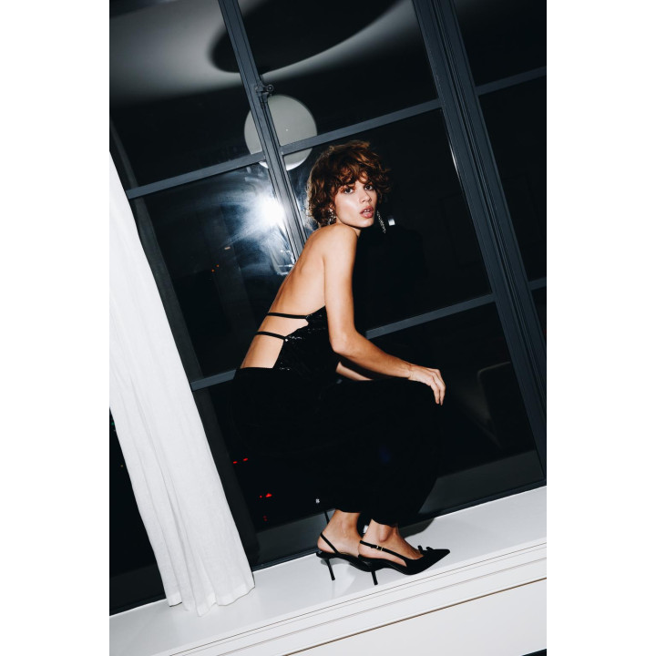 БАРХАТНЫЕ ТУФЛИ-МЮЛИ С БАНТАМИ