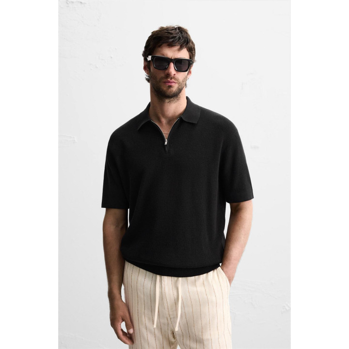 Поло из вязаного полотна с молнией