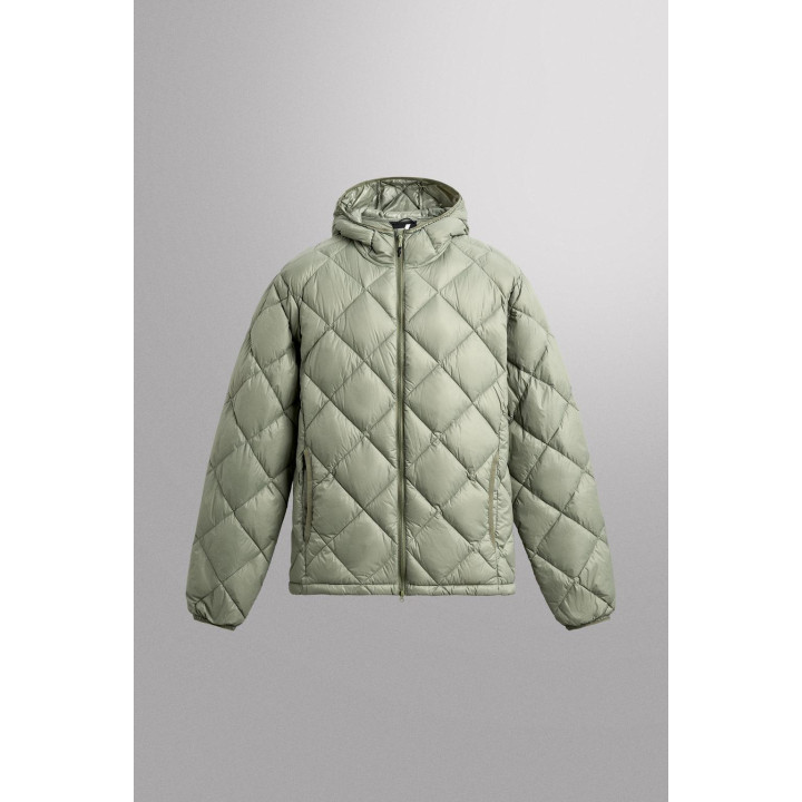 СТЕГАНАЯ КУРТКА ИЗ 100% ПУХА С КАПЮШОНОМ