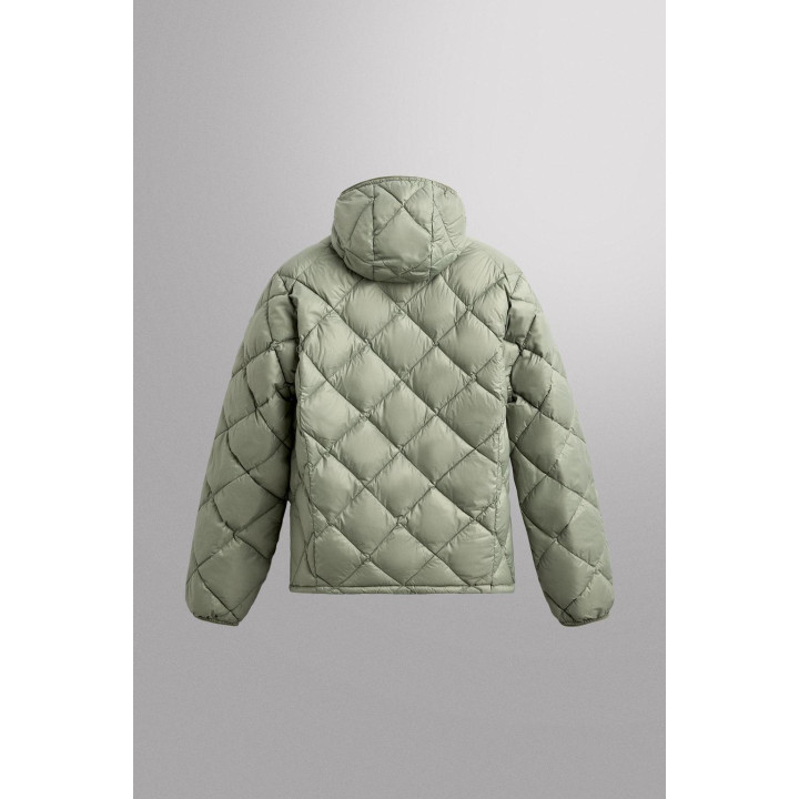 СТЕГАНАЯ КУРТКА ИЗ 100% ПУХА С КАПЮШОНОМ