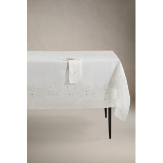 Льняная рождественская скатерть с цветочной вышивкой