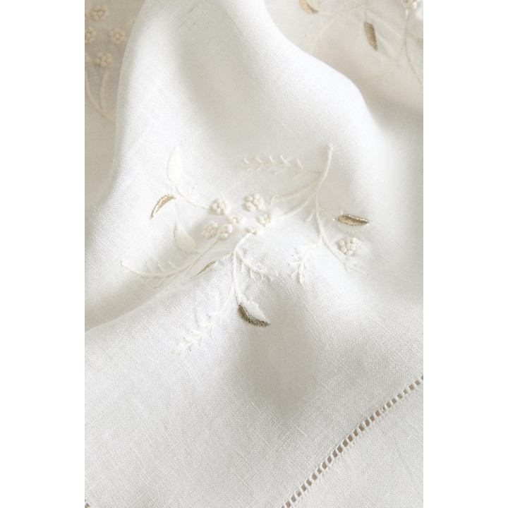 Льняная рождественская скатерть с цветочной вышивкой