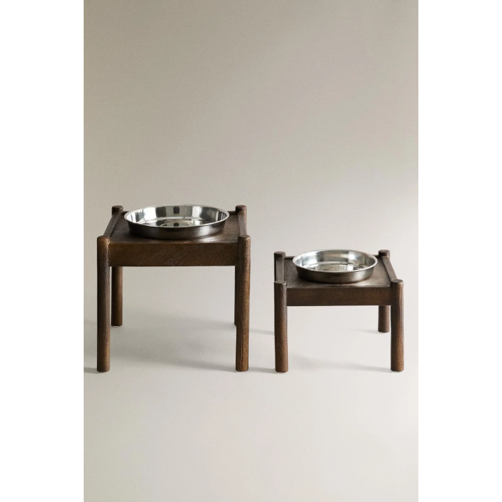 TALL WOODEN PET FOOD BOWL