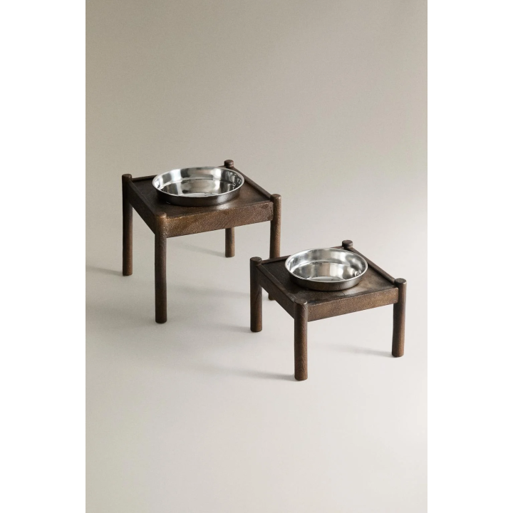 TALL WOODEN PET FOOD BOWL