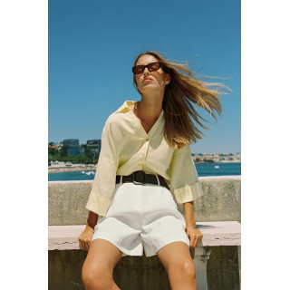 РУБАШКА ИЗ СМЕСОВОГО ЛЬНА С ШИРОКИМИ РУКАВАМИ