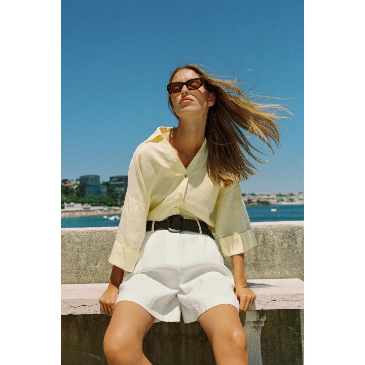 РУБАШКА ИЗ СМЕСОВОГО ЛЬНА С ШИРОКИМИ РУКАВАМИ