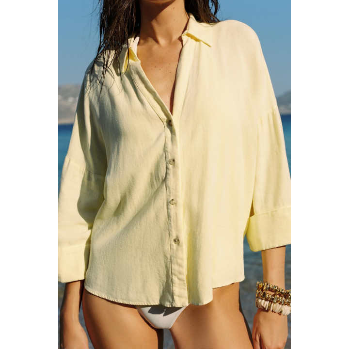 РУБАШКА ИЗ СМЕСОВОГО ЛЬНА С ШИРОКИМИ РУКАВАМИ