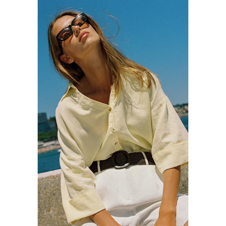 РУБАШКА ИЗ СМЕСОВОГО ЛЬНА С ШИРОКИМИ РУКАВАМИ