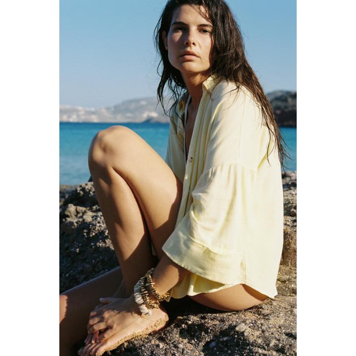 РУБАШКА ИЗ СМЕСОВОГО ЛЬНА С ШИРОКИМИ РУКАВАМИ