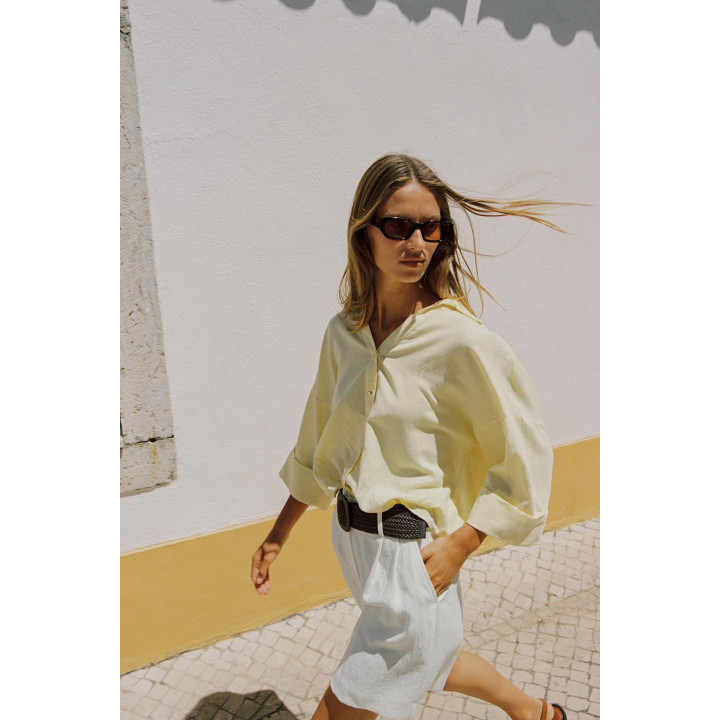 РУБАШКА ИЗ СМЕСОВОГО ЛЬНА С ШИРОКИМИ РУКАВАМИ