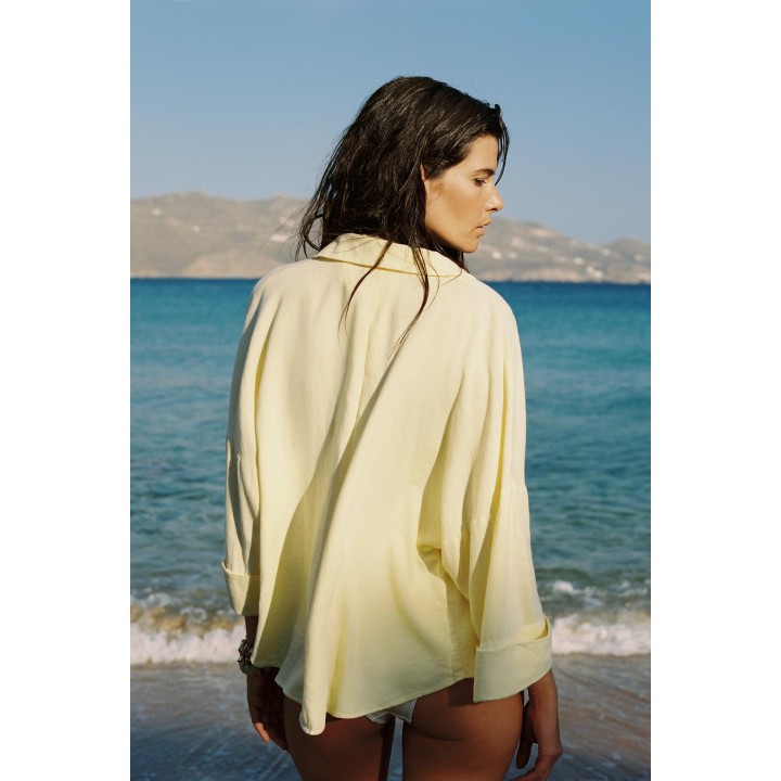 РУБАШКА ИЗ СМЕСОВОГО ЛЬНА С ШИРОКИМИ РУКАВАМИ