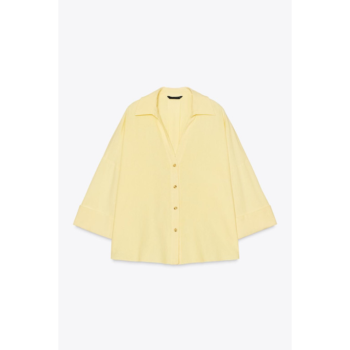 РУБАШКА ИЗ СМЕСОВОГО ЛЬНА С ШИРОКИМИ РУКАВАМИ