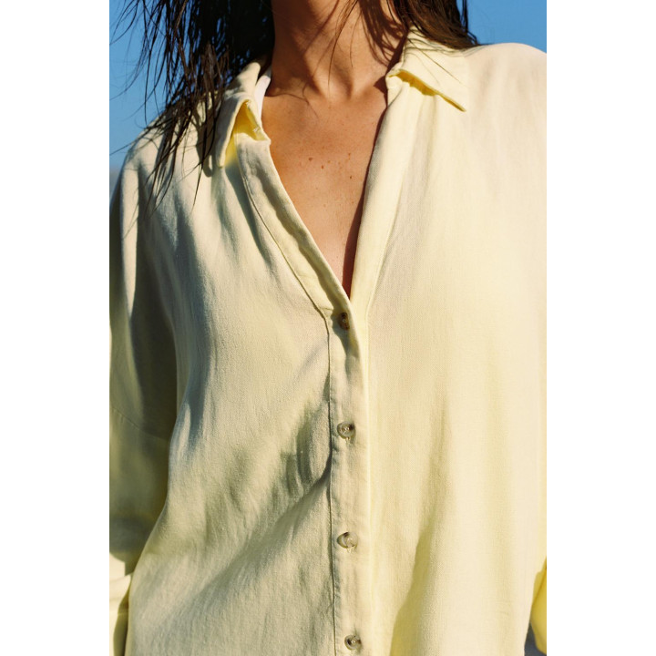 РУБАШКА ИЗ СМЕСОВОГО ЛЬНА С ШИРОКИМИ РУКАВАМИ