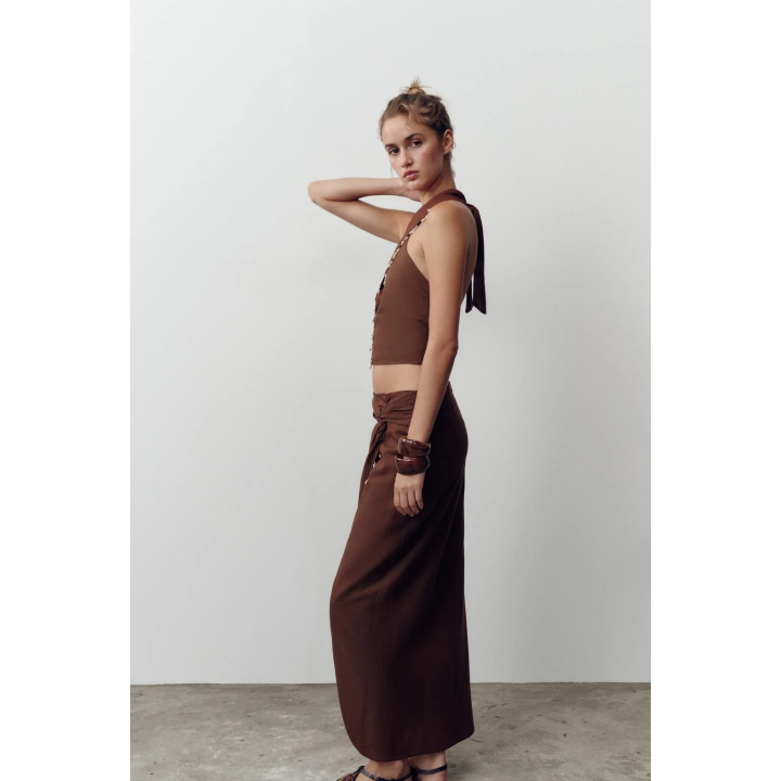 ЮБКА МИДИ ИЗ ЛЬНА С РАКУШКАМИ