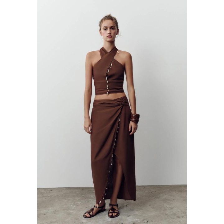 ЮБКА МИДИ ИЗ ЛЬНА С РАКУШКАМИ