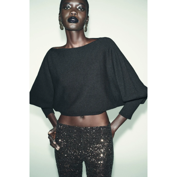 УКОРОЧЕННЫЙ СВИТЕР С ОБЪЕМНЫМИ РУКАВАМИ