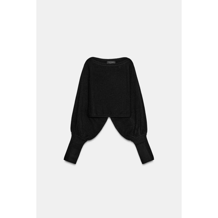 УКОРОЧЕННЫЙ СВИТЕР С ОБЪЕМНЫМИ РУКАВАМИ