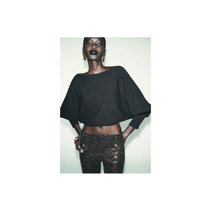 УКОРОЧЕННЫЙ СВИТЕР С ОБЪЕМНЫМИ РУКАВАМИ